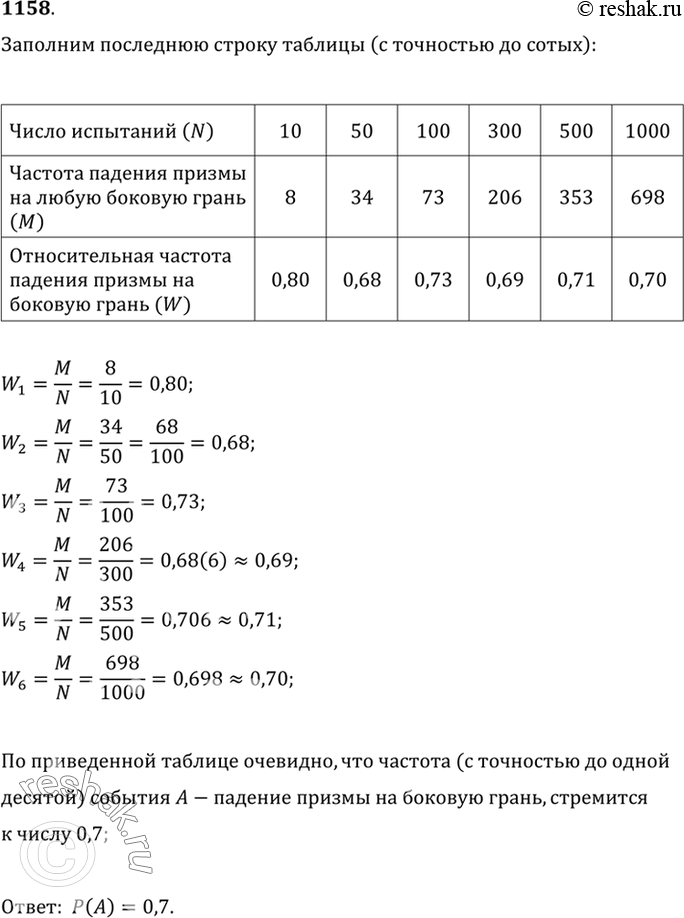 Изображение 1158 Проводились серии из N испытаний с подбрасыванием некоторой правильной треугольной...