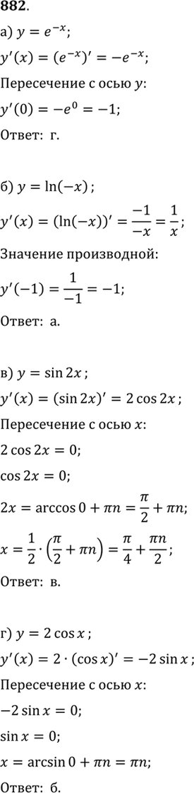 Изображение На каком из рисунков 119 (а—г) изображены эскизы графиков функций, являющихся производными следующих функций: у = е^-х, у = ln (-х), у = sin 2х, у = 2 cos...