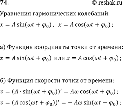 Изображение 74. Материальная точка, двигаясь прямолинейно, совершает гармонические колебания. Задайте...