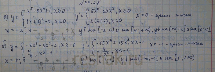 Изображение a) y = х5 - 5х4 + 1, если х >= 0,        (х + 2)2 - 3, если х < 0; б) y = -Зх5 + 5х3 - 2, если х >= -1,        4/x, если х <...