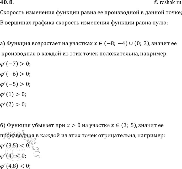 Изображение Функция у = f'(x) задана своим графиком	(рис. 90). Укажите несколько значений аргумента, для...