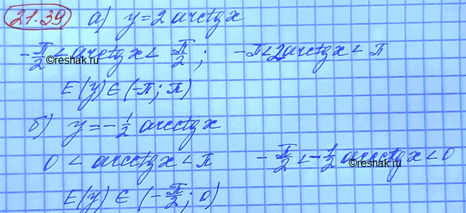 Изображение Найдите область значений функции: а) у = 2 arctg x;	в)	у	=	1,5	arcctg x - Пи/2 б) У = -1/2 arcctg x;	г)	у	=	Пи - 2 arctg...