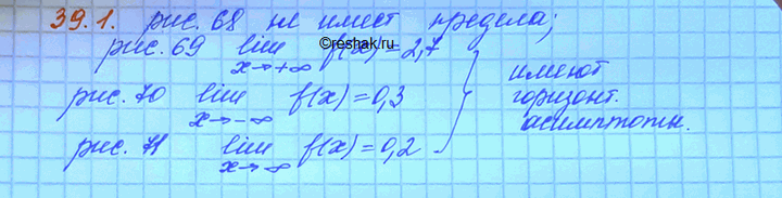Изображение Какая из функций, графики которых изображены на рис. 70—73, имеет предел при х —> +оо? при х —> -оо? при х —>...