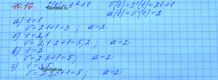 Изображение Закон движения некоторой точки по прямой задается формулой s(t) = t2 + t, где t — время (в...