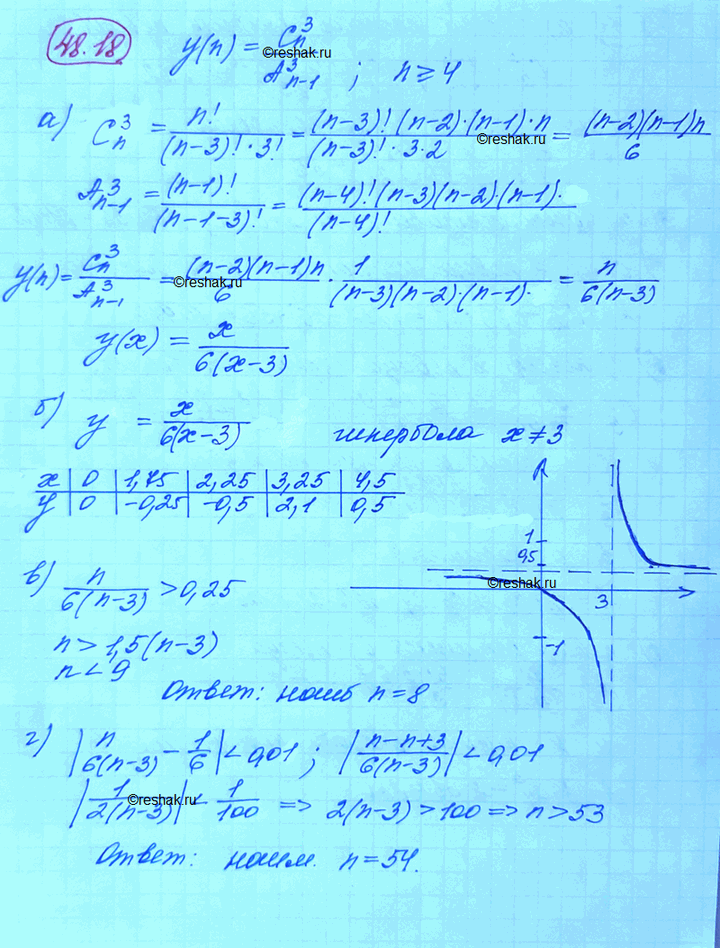Изображение Пусть у(n) =C3(n)/A3(n-1), n>=4  a) Укажите дробно-линейную функцию, на графике которой лежат все точки...