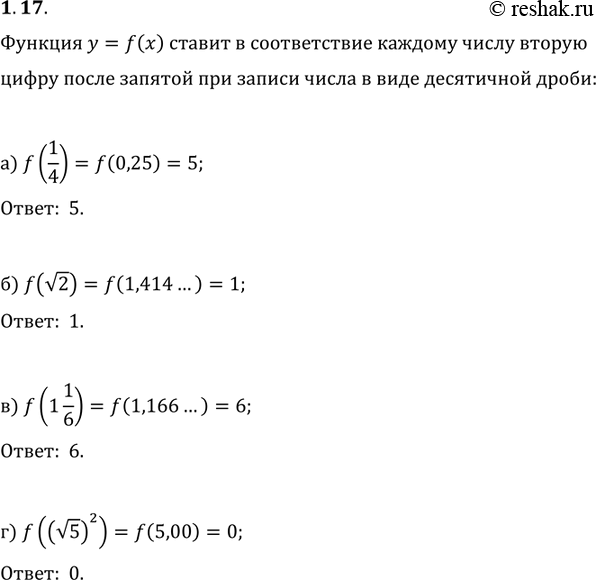 Изображение 1.17 Функция y = f(x) задана следующим правилом:   каждому неотрицательному числу ставится в...