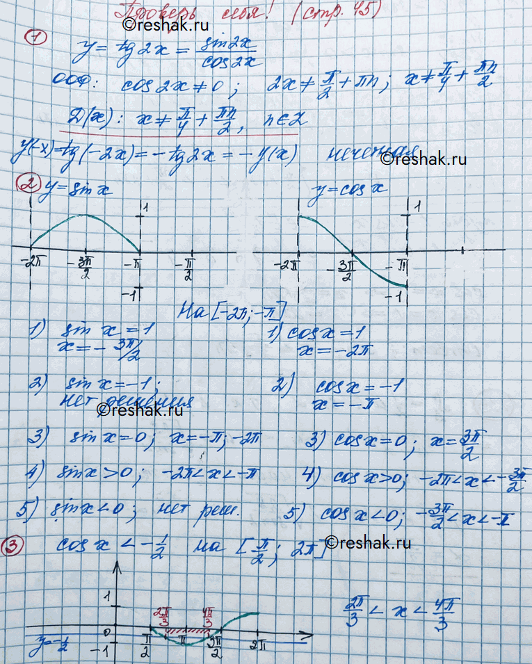 Изображение 1. Найти область определения функции y = tg2x. Является ли эта функция чётной?  2. Построить...