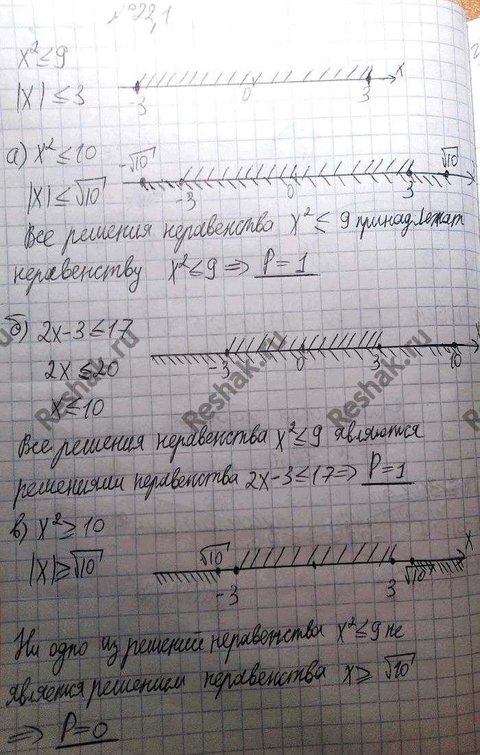 Изображение 22.1. Случайным образом выбирают одно из решений неравенства х2 меньше или равно  9. Найдите...