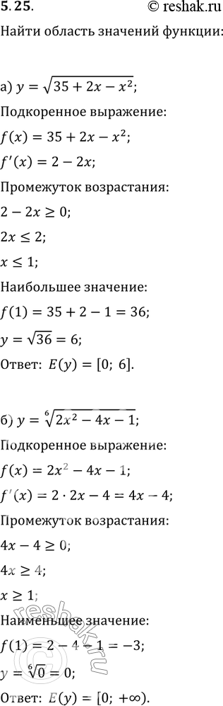Изображение 5.25.	а)	у	=	корень  35	+	2х	-	х2;	в)	у	=	корень 4 степени  12 - 4х - х2; б) y = корень 6 степени  2х2 - 4х - 1;	г)	y =  корень 8 степени  х2 + 2х +...