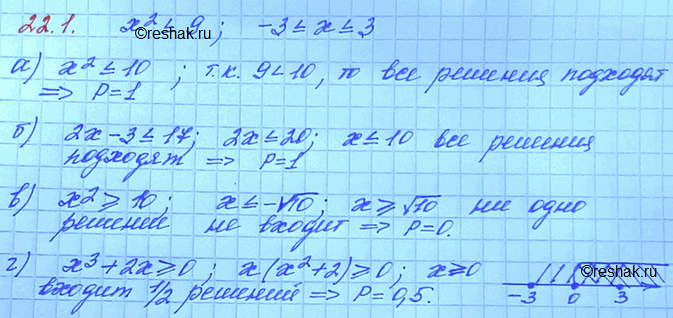 Изображение 22.1. Случайным образом выбирают одно из решений неравенства х2 меньше или равно  9. Найдите...
