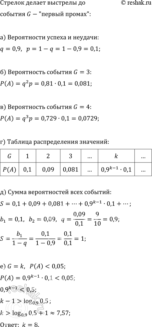Изображение Вероятность попадания в мишень у стрелка считается равной 0,9 и неизменной в сериях...