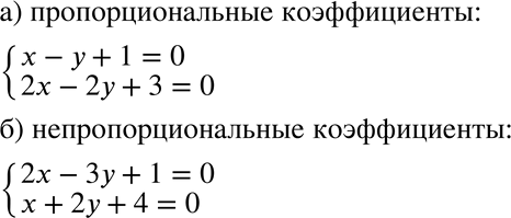 Изображение 686Приведите примеры систем двух уравнений первой степени с двумя неизвестными, имеющих коэффициенты при неизвестных: а) пропорциональные; б)...