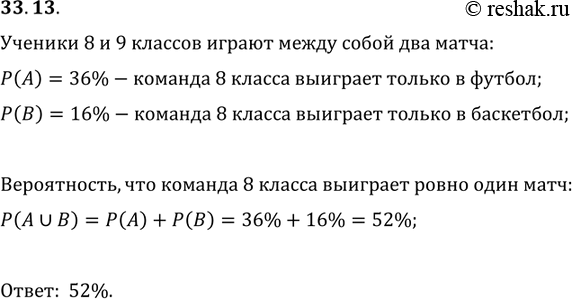 Изображение 33.13. Ученики 8 и 9 классов решили сыграть между собой одип матч в футбол и один матч в...