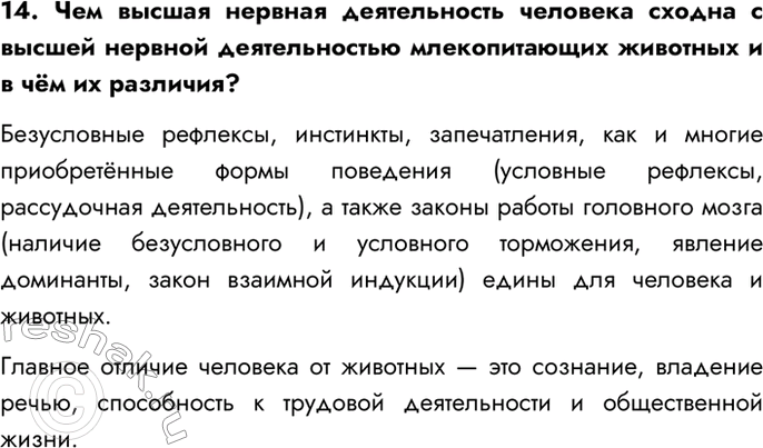 Изображение 14. Чем высшая нервная деятельность человека сходна с высшей нервной деятельностью...