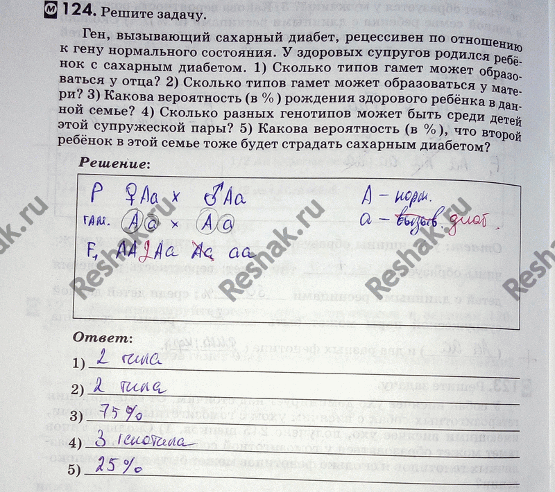Изображение 1 24. Решите задачу.  Ген, вызывающий сахарный диабет, рецессивен по отношению к гену...