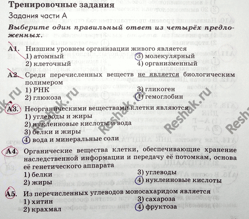Изображение Тренировочные задания Задания части A Выберите один правильный ответ из четырёх...