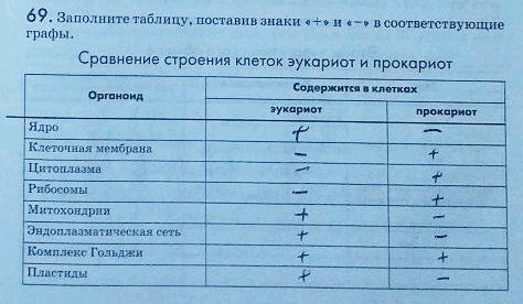 Изображение 69. Заполнитетаблицу, поставив знаки « + » и «-» всоответствующие графы.  Сравнение строения...