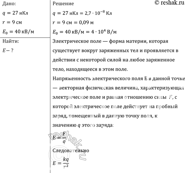 Изображение В однородном поле напряженностью 40 кВ/м находится заряд 27 нКл. Найти напряженность...