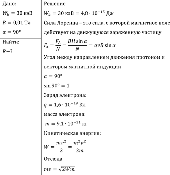 Изображение В однородное магнитное поле индукцией В = 10 мТл перпендикулярно линиям индукции влетает...