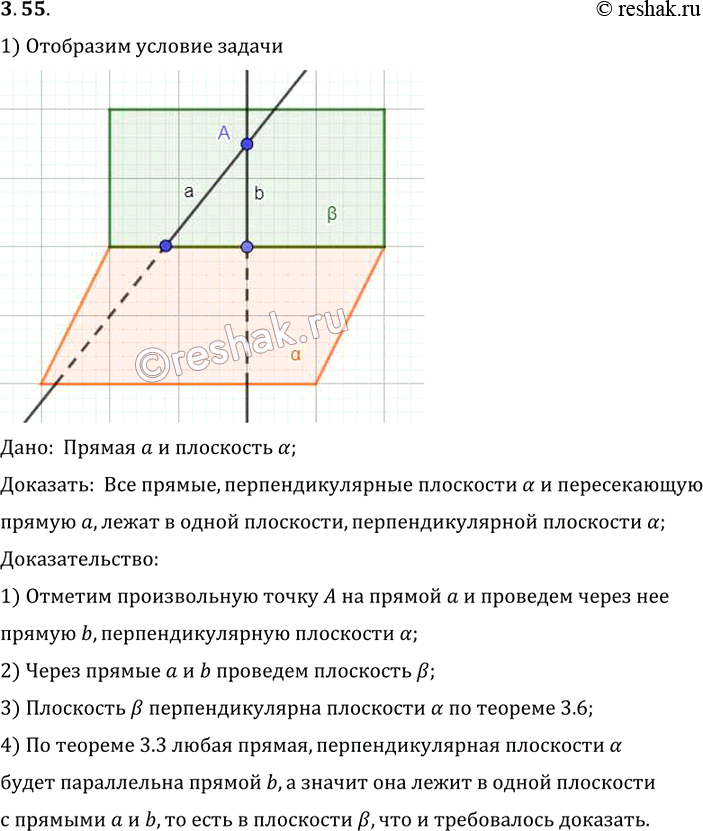 Изображение Даны прямая а и плоскость а. Докажите, что все прямые, перпендикулярные плоскости а и пересекающие прямую а, лежат в одной плоскости, перпендикулярной плоскости...
