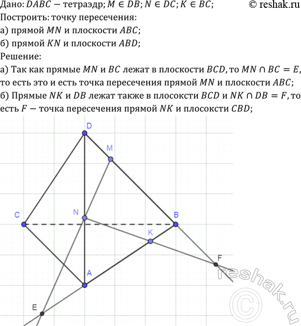 Изображение Изобразите тетраэдр DABC и на рёбрах DB, DC и ВС отметьте соответственно точки М, N и К. Постройте...