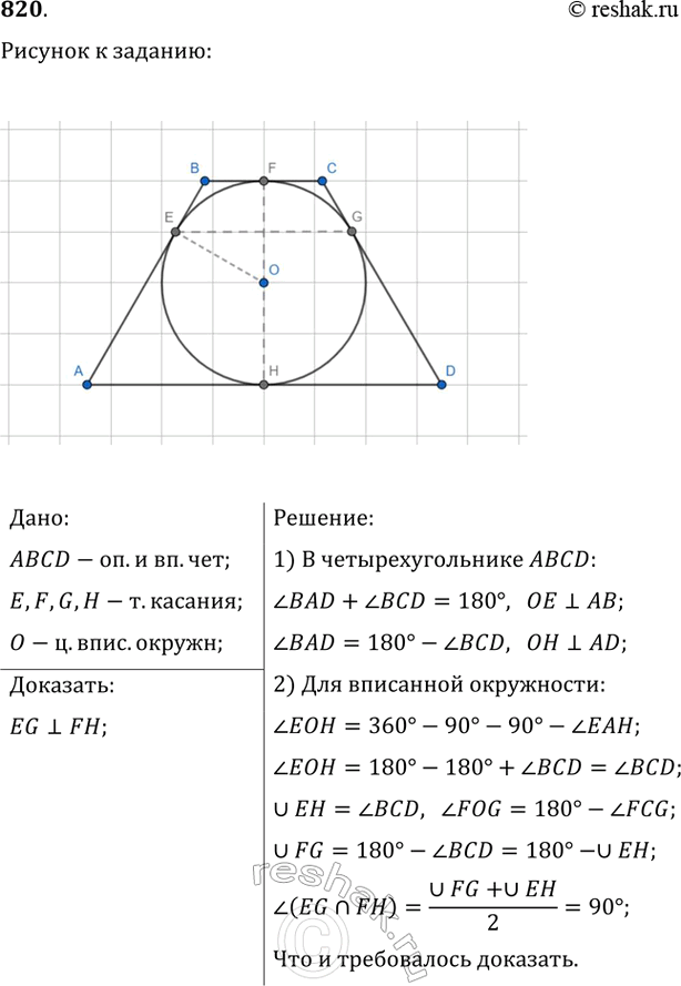 Изображение Докажите, что прямая, проходящая через середины оснований равнобедренной трапеции, перпендикулярна к основаниям. Сформулируйте и докажите обратное...