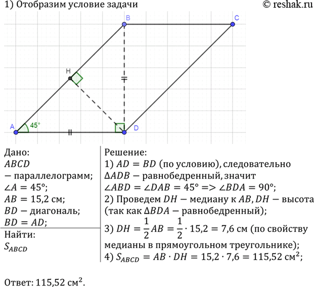 Изображение В треугольнике ABC сторона АВ равна а, а высота СН равна h. Найдите сторону квадрата,...