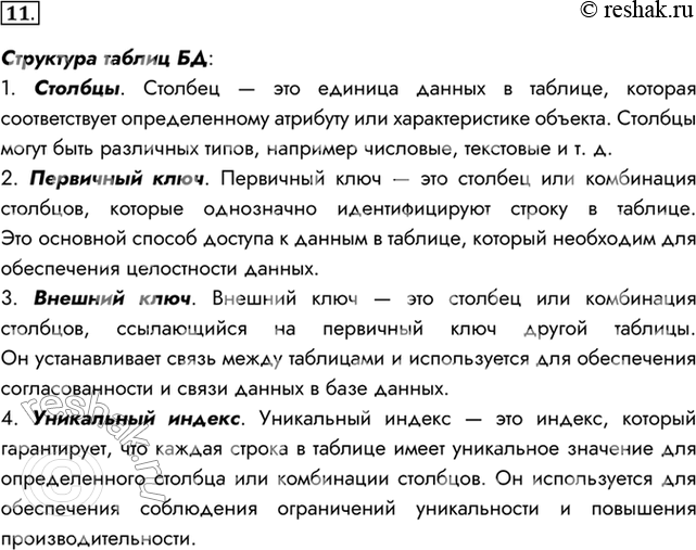 Изображение 11. Что понимается под структурой таблицы БД?    Структура таблиц БД:  1. Столбцы. Столбец — это...