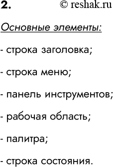 Изображение 2. Перечислите основные элементы интерфейса графического редактора.    Основные элементы:  -...