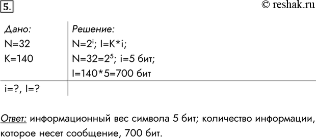 Изображение 5. Некоторый алфавит содержит 32 символа. Каков  информационный вес символа этого алфавита?...