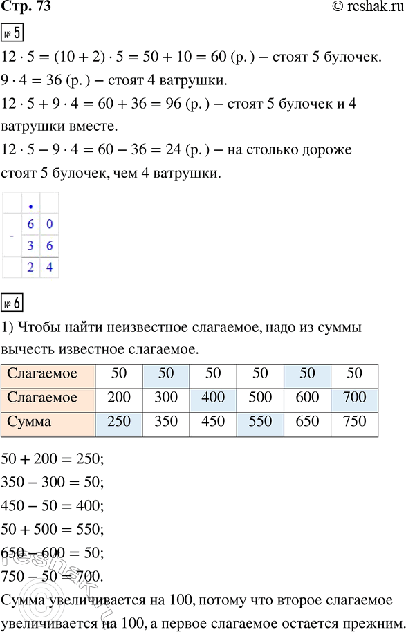 Изображение ﻿5. Купили 5 булочек по 12 р. и 4 ватрушки по 9 р.   Объясни, что означают следующие выражения:  12 ·...