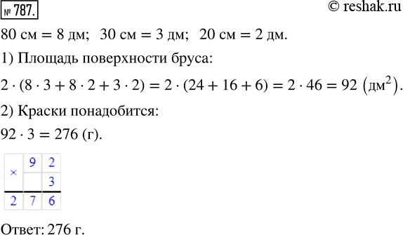 Изображение 787. Сколько понадобится краски, чтобы покрасить деревянный брус, имеющий форму...