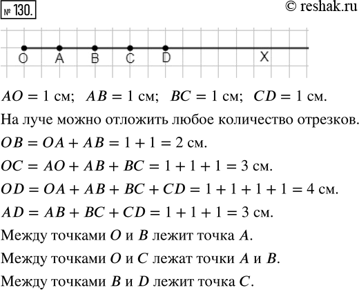 Изображение ﻿Начертите луч ОХ и отложите на нём отрезки ОА, АВ, ВС и CD по 1 см. Можно ли на этом луче...