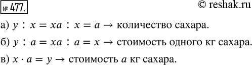 Изображение ﻿Пусть цена 1 кг сахара х р., а стоимость а кг сахара у р. Что означает выражение:  а) у : х;   б) у : а;   в) х ·...