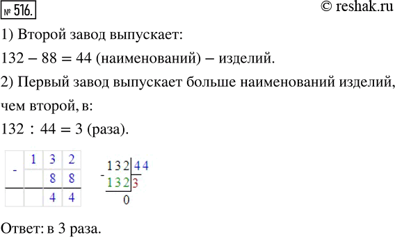 Изображение ﻿Один завод выпускает 132 наименования изделий, а другой — на 88 меньше. Во сколько раз больше наименований изделий выпускает первый завод по сравнению со...