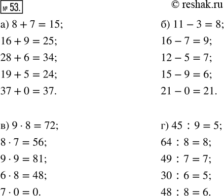 Изображение ﻿Вычислите устно:  а) 8 + 7;     б) 11 - 3;     в) 9 · 8;     г) 45 : 9;    16 + 9;        16 - 7;        8 · 7;        64 : 8;    28 + 6;       ...