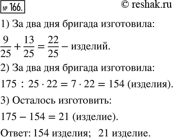 Изображение ﻿Бригада решила изготовить 175 изделий сверх плана. В первыи день она изготовила 9/25 этого...