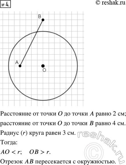 Изображение ﻿Изобразите круг, радиус которого 3 см. Отметьте точку А внутри круга и точку В вне круга....