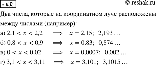 Изображение ﻿Укажите два числа, которые на координатном луче расположены между числами:   а) 2,1 и 2,2;   б) 0,8 и 0,9;    в) 0 и 0,02;    г) 3,1 и...