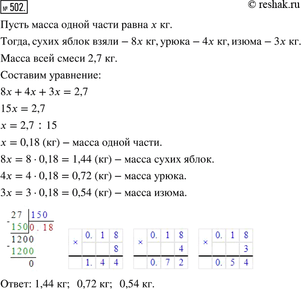 Изображение ﻿Для приготовления компота составили смесь из 8 частей (по массе) сухих яблок, 4 частей урюка...