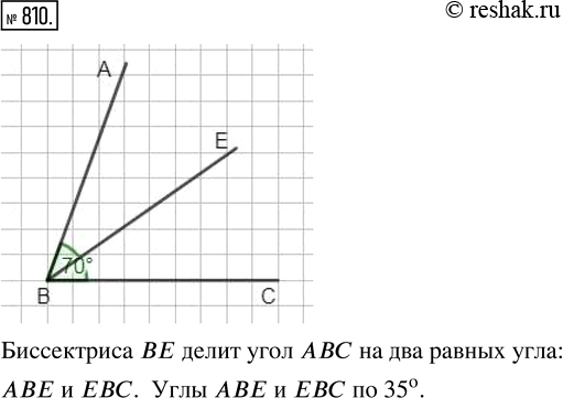 Изображение ﻿Постройте с помощью транспортира угол в 70° и проведите луч, который делит этот угол пополам.  Такой луч называется биссектрисой...