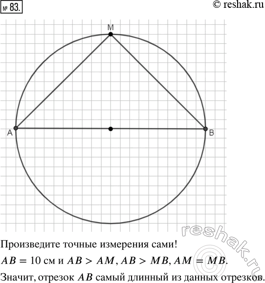 Изображение ﻿Постройте круг радиусом 5 см. Проведите в нём диаметр АВ. Отметьте на окружности точку М и...