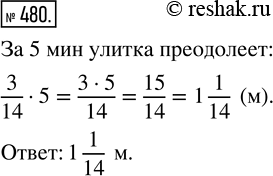 Изображение ﻿480. 1) Улитка ползёт со скоростью 3/14 м/мин (рис. 84). Какое расстояние она преодолеет за 5 мин?  2) Мультимедийное приложение №...