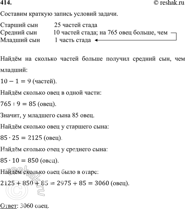 Изображение 414. Три сына хана получили в наследство большую отару овец. Старшему сыну достались 25 частей...