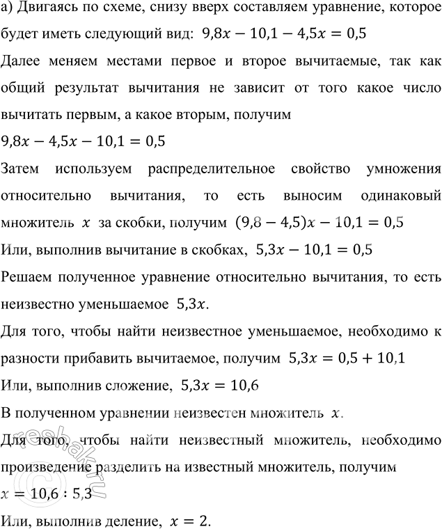 Изображение По схеме составьте уравнение и решите его:  а) Двигаясь по схеме, снизу вверх составляем...