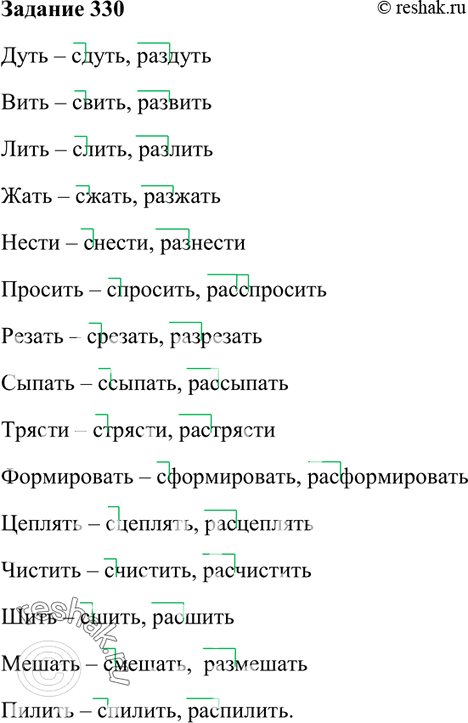 Изображение 330. Образуйте слова с приставками с- и раз- (рас-). Приставки обозначьте.  Дуть, вить, лить, жать,...