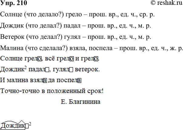 Изображение 210. Прочитайте.  Солнце грело, всё грело и грело.  Дождик2 падал, гулял ветерок.  И малина взяла...