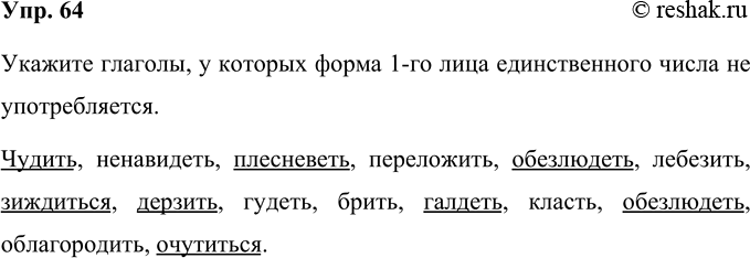 Изображение 64. Укажите глаголы, у которых форма 1-го лица единственного числа не употребляется.  чудить,...