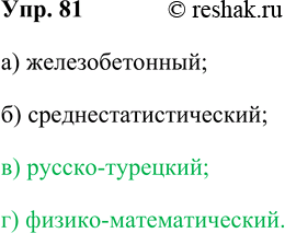 Изображение 81. Укажите прилагательные, которые пишутся через дефис.  а) желез...бетонный	в)...
